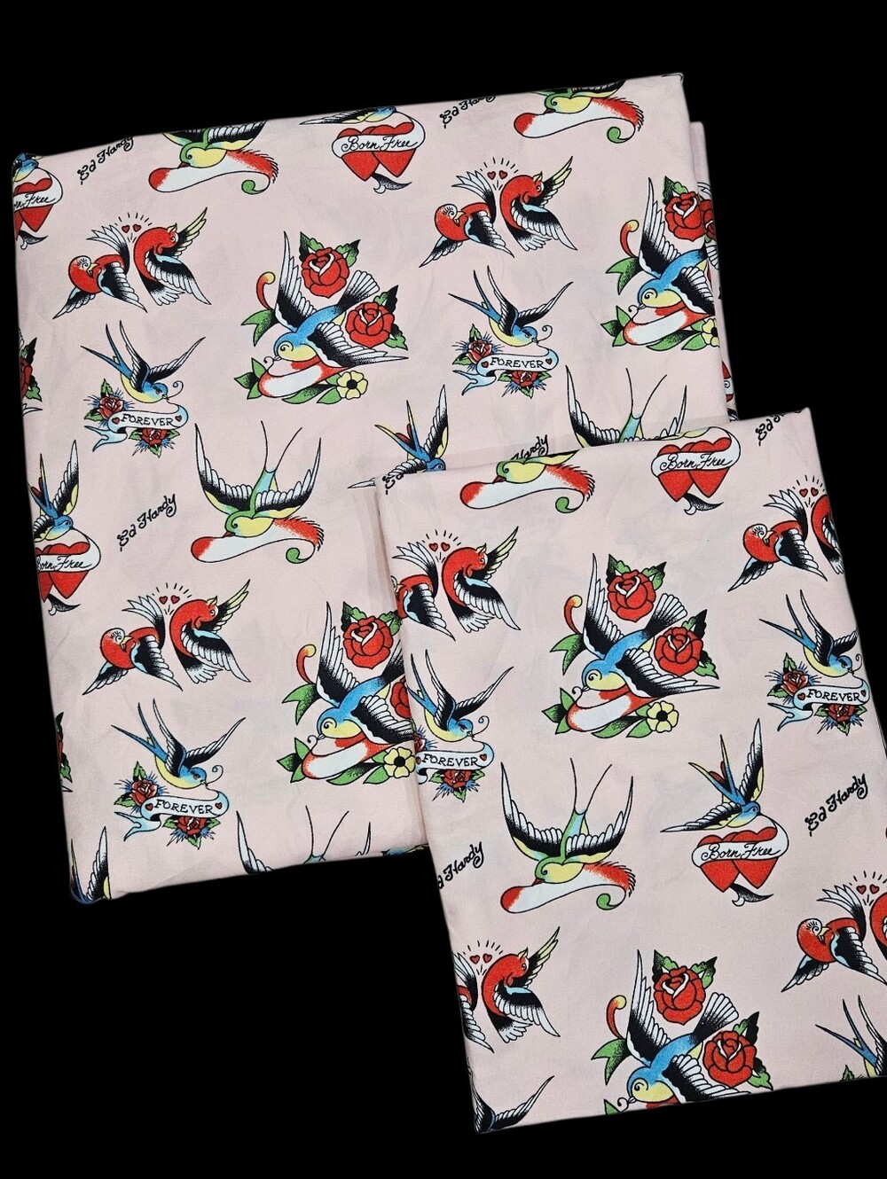 Ed Hardy Pink Red Tattoo Heart Birds Roses Full Flat Sheet & One STD Pillowcase